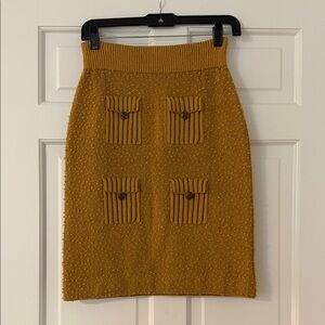 Moth Mustard Pencil Skirt with Buttoned Pockets